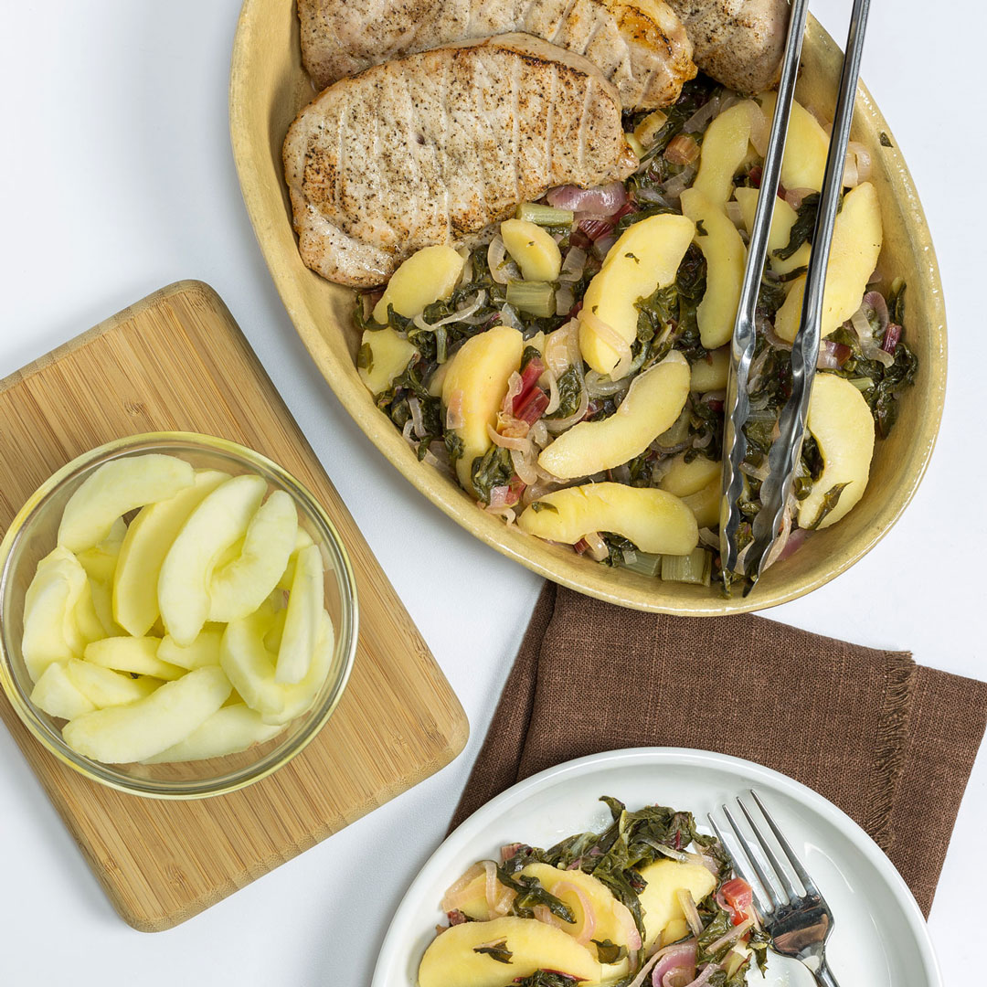 pork chops with apple and chard